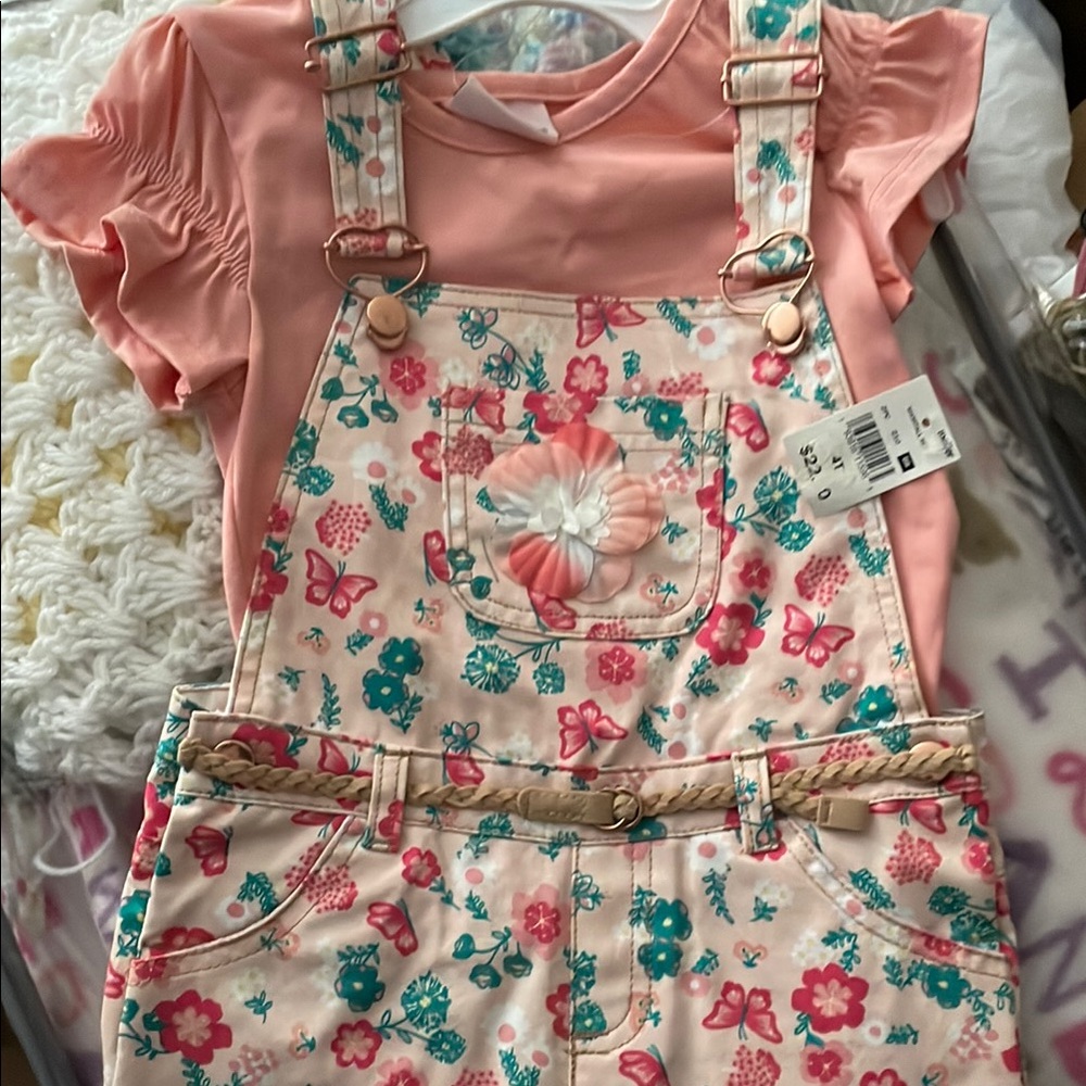 Floral Kids Overalls - Pink and Green